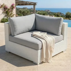 Online Poltrona da giardino angolare in resina intrecciata Palma Bianco e grigio Tavolini Da Giardino, Divani