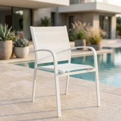 Sale Poltrona da giardino impilabile in alluminio Murano Bianco sporco - Svuotamento magazzino Sedie Da Giardino