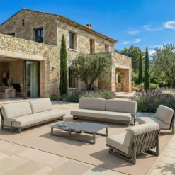Discount Poltrona da giardino in alluminio Long Beach Grigio antracite e tortora Poltrona Relax|Tavolini Da Giardino, Divani