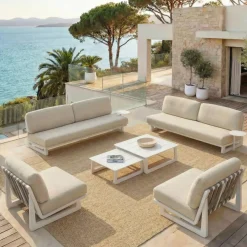 Clearance Poltrona da giardino in alluminio Long Beach Bianco cenere e beige Poltrona Relax|Tavolini Da Giardino, Divani