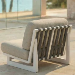 Clearance Poltrona da giardino in alluminio Long Beach Bianco cenere e beige Poltrona Relax|Tavolini Da Giardino, Divani