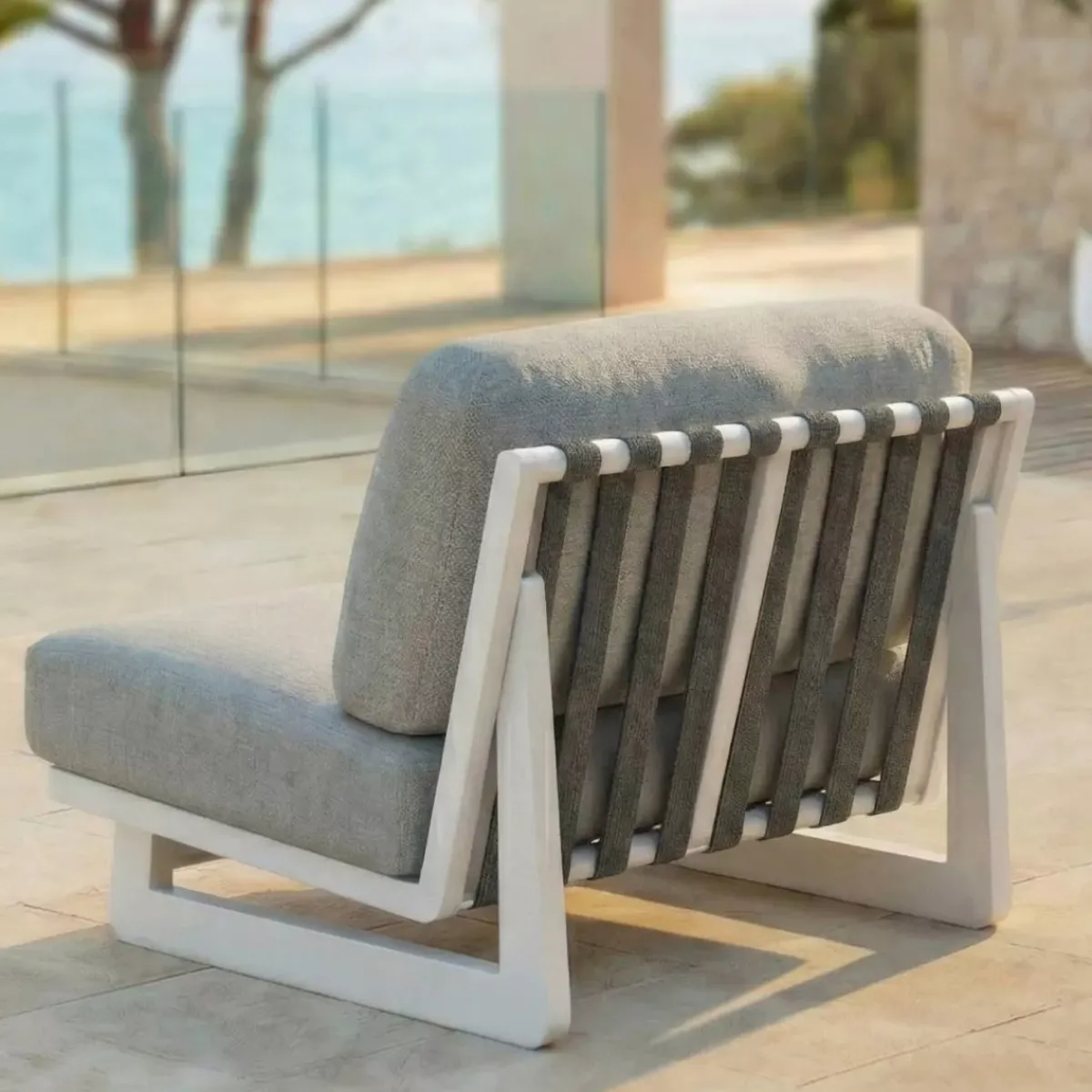 Discount Poltrona da giardino in alluminio Long Beach Bianco cenere e tortora Poltrona Relax|Tavolini Da Giardino, Divani