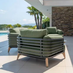 Clearance Poltrona da giardino in alluminio Monte Carlo Grigio antracite e verde rosmarino Poltrona Relax|Tavolini Da Giardino, Divani