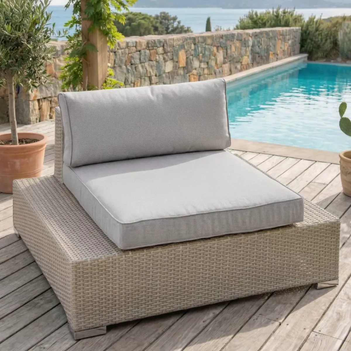 Poltrona da giardino in resina intrecciata Palma Grigio Poltrona Relax|Tavolini Da Giardino, Divani
