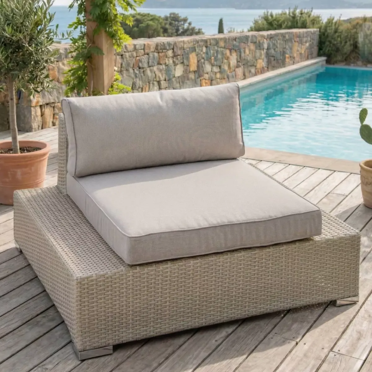 Discount Poltrona da giardino in resina intrecciata Palma Grigio e tortora Poltrona Relax|Tavolini Da Giardino, Divani