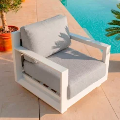 Discount Poltrona da giardino relax in alluminio Elba Bianco e grigio chiaro Poltrona Relax|Tavolini Da Giardino, Divani