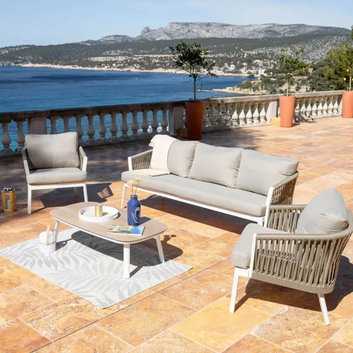 Clearance Poltrona da giardino rilassante in alluminio Amalfi Bianco e tortora Poltrona Relax|Tavolini Da Giardino, Divani