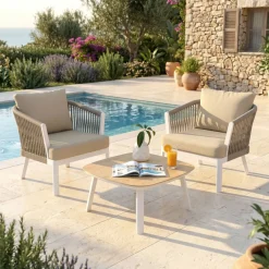 Best Poltrona da giardino rilassante in alluminio Amalfi Bianco e beige Poltrona Relax|Tavolini Da Giardino, Divani