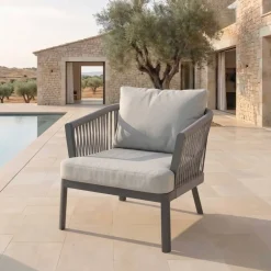 Discount Poltrona da giardino rilassante in alluminio Amalfi Grigio antracite e grigio chiaro Poltrona Relax|Tavolini Da Giardino, Divani
