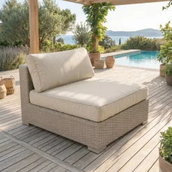 Online Poltrona da giardino senza braccioli in resina intrecciata Palma Grigio e beige Tavolini Da Giardino, Divani