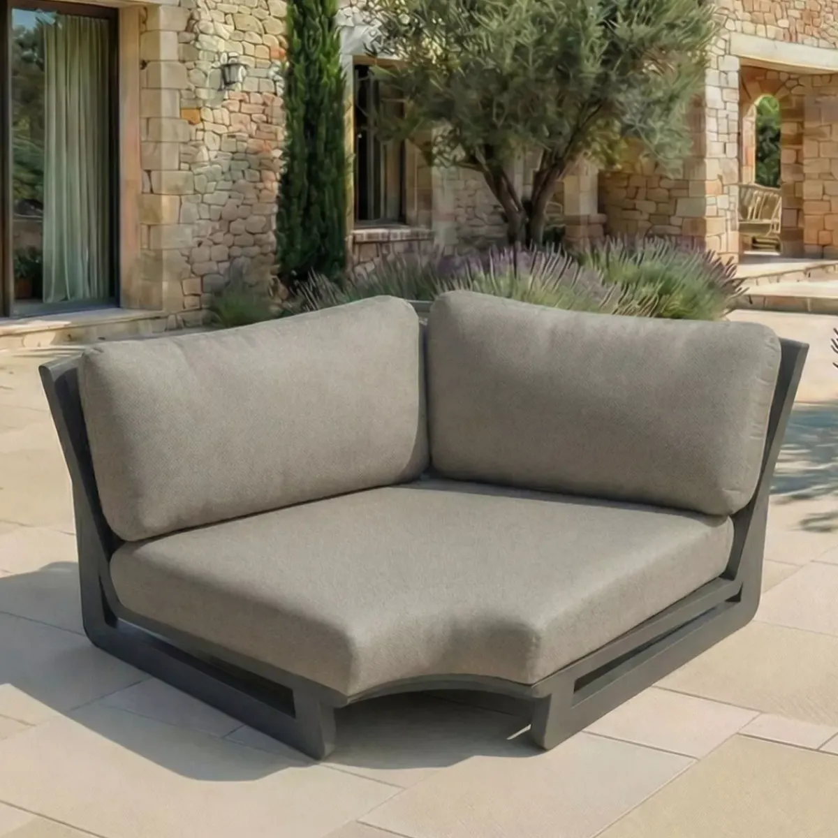 Clearance Poltrona d'angolo da giardino in alluminio Long Beach Grigio antracite e tortora Tavolini Da Giardino, Divani