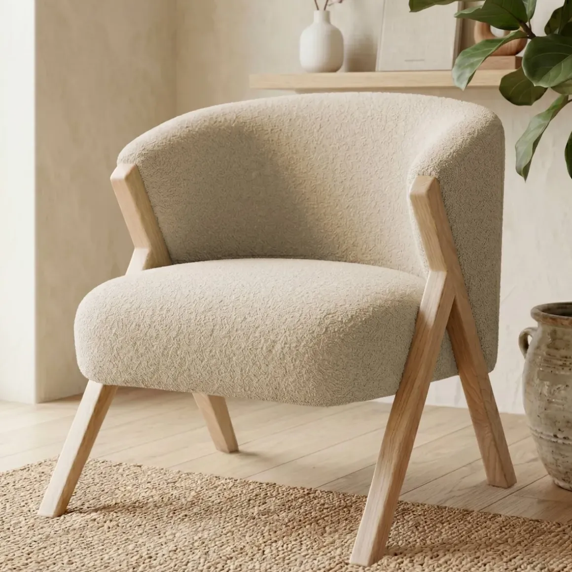 Poltrona in bouclé (H70 cm) Andy Beige sabbia