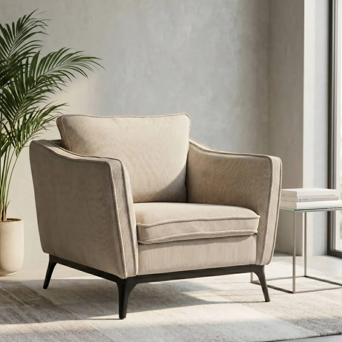 Poltrona in velluto a coste (Altezza seduta 45 cm) Owen Beige