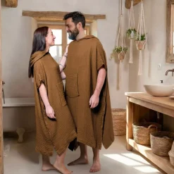 Sale Poncho adulto in garza di cotone L/XL Gaïa Biancheria Bagno|Accappatoio