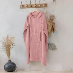 New Poncho adulto in garza di cotone L/XL Gaïa Pesca Rosa Biancheria Bagno|Accappatoio