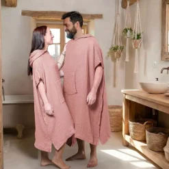 Best Poncho adulto in garza di cotone Gaïa Pesca Rosa Biancheria Bagno|Accappatoio