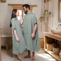 Poncho adulto in garza di cotone Gaïa Biancheria Bagno|Accappatoio
