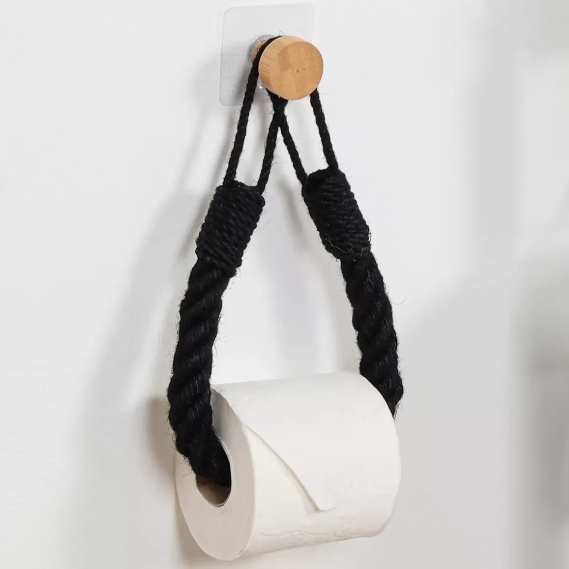 Portarotolo - portasciugamani adesivo Easy Chic Corda Nero