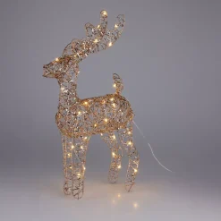 Renna di Natale luminosa a pile (H37 cm) Gulliver Oro e bianco caldo