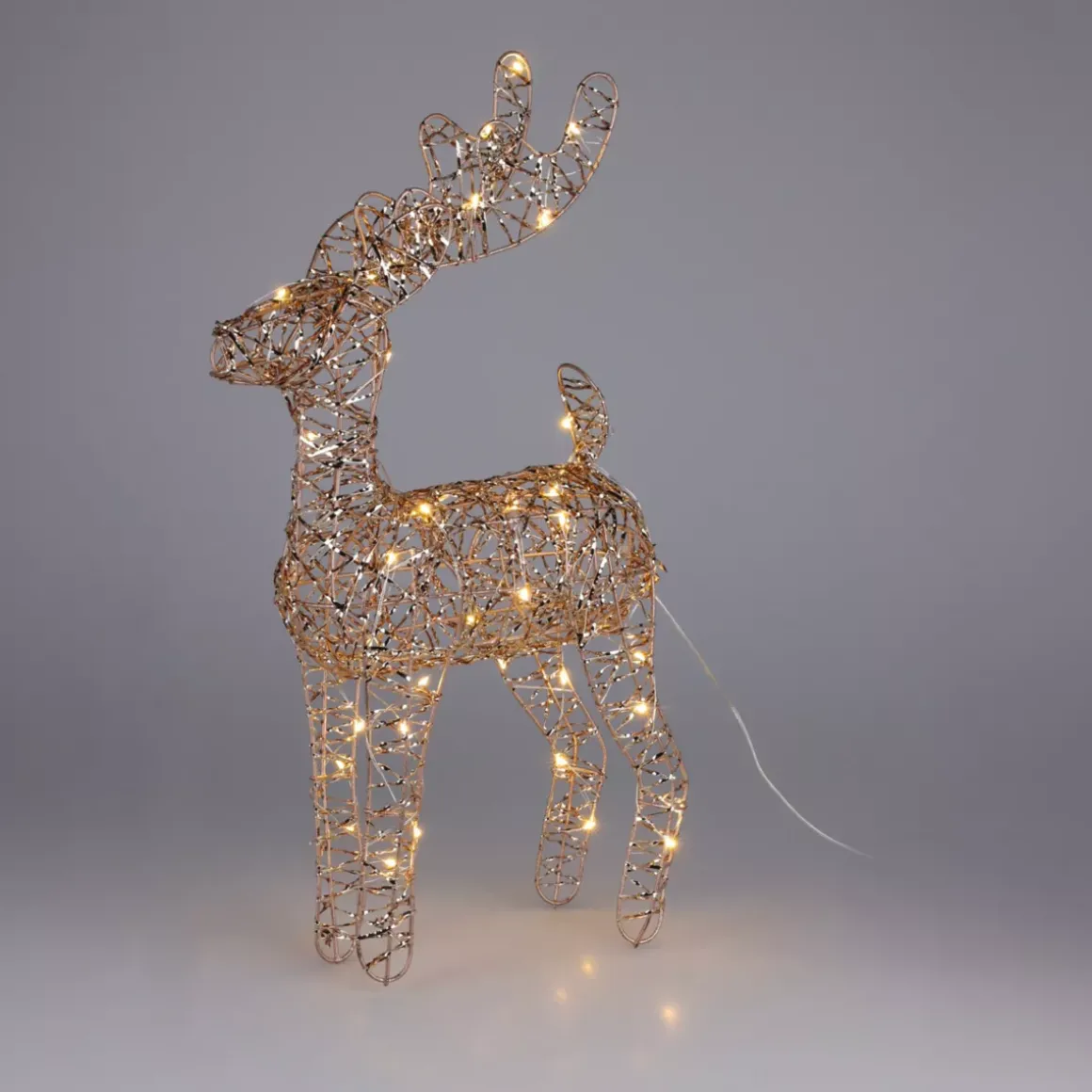 Renna di Natale luminosa a pile (H37 cm) Gulliver Oro e bianco caldo