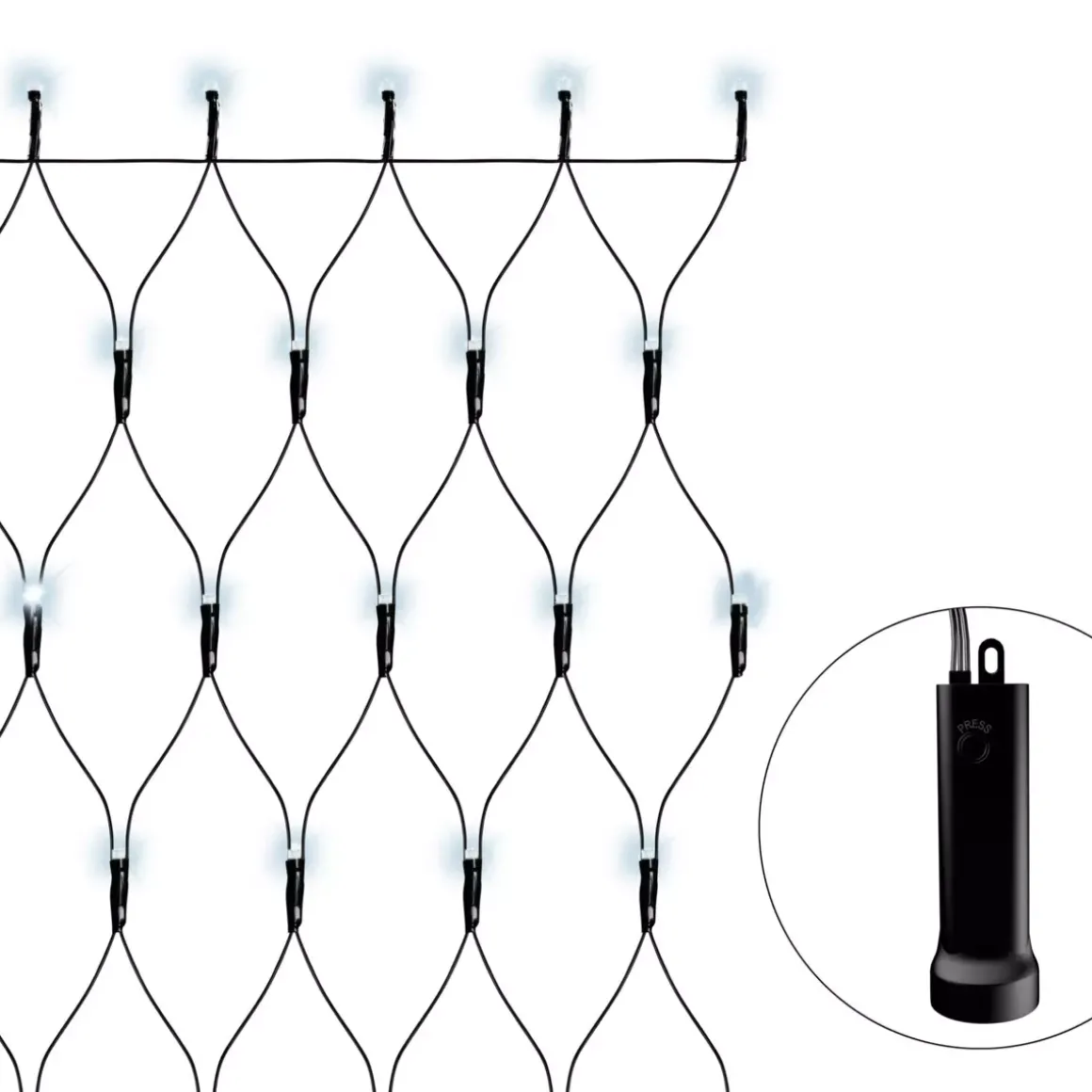 Rete di luci Durawise a pile 1,80m Bianco freddo 192 LED