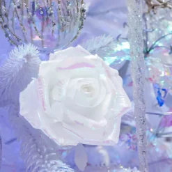 Rosa di Natale su pinza (D12 cm) Ghiaccio iridescente