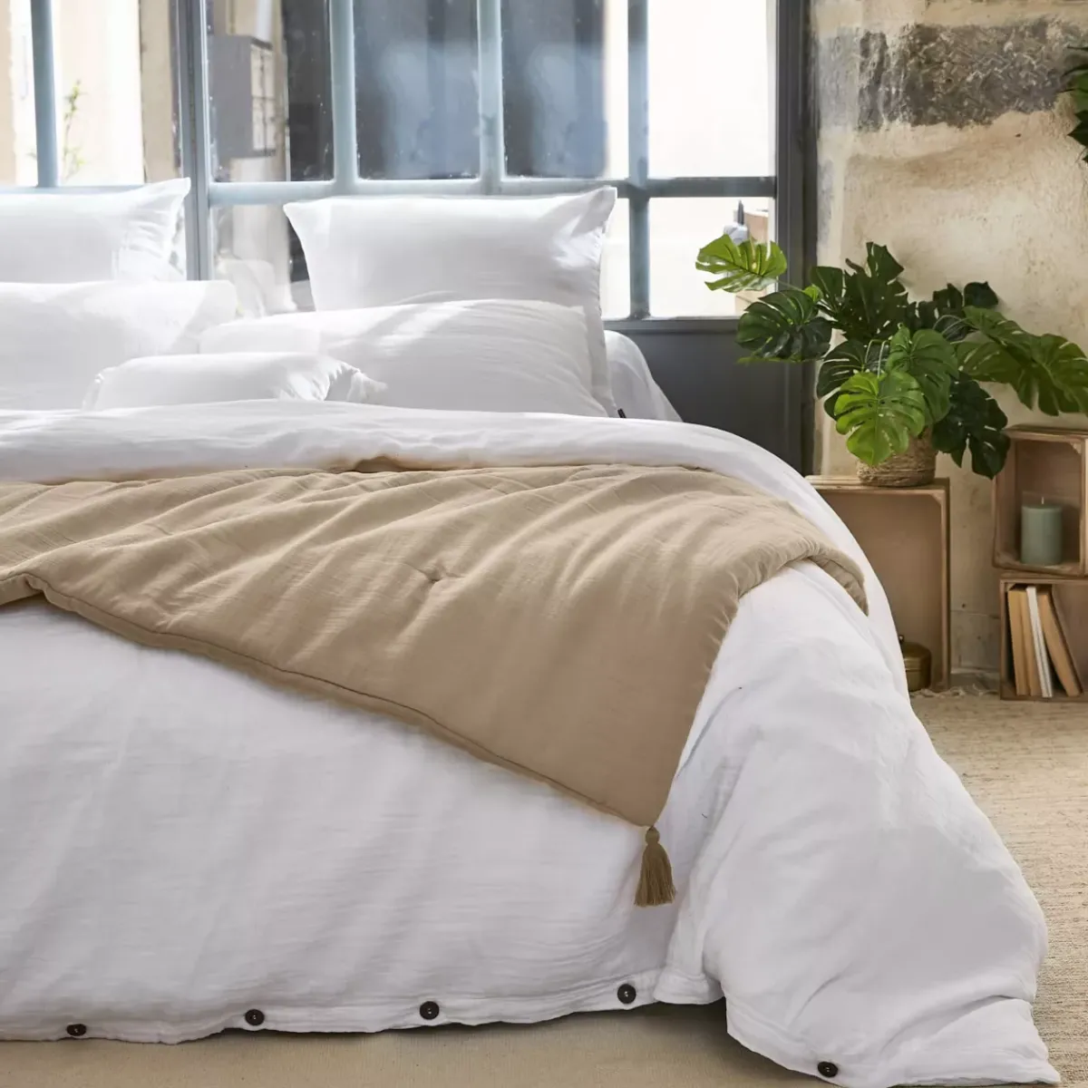Discount Runner letto garza di cotone Gaïa Marrone Copriletti, Trapuntine E Runner Letto