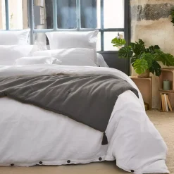 Online Runner letto garza di cotone Gaïa Grigio granito Copriletti, Trapuntine E Runner Letto