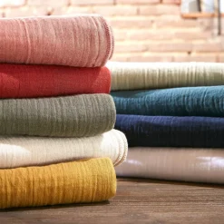 Discount Runner letto garza di cotone Gaïa Blu anatra Copriletti, Trapuntine E Runner Letto