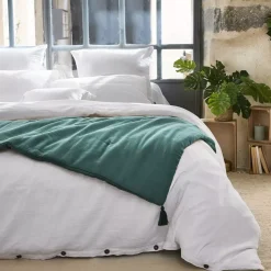 Discount Runner letto garza di cotone (150 x 150 cm) Gaïa Blu anatra Copriletti, Trapuntine E Runner Letto