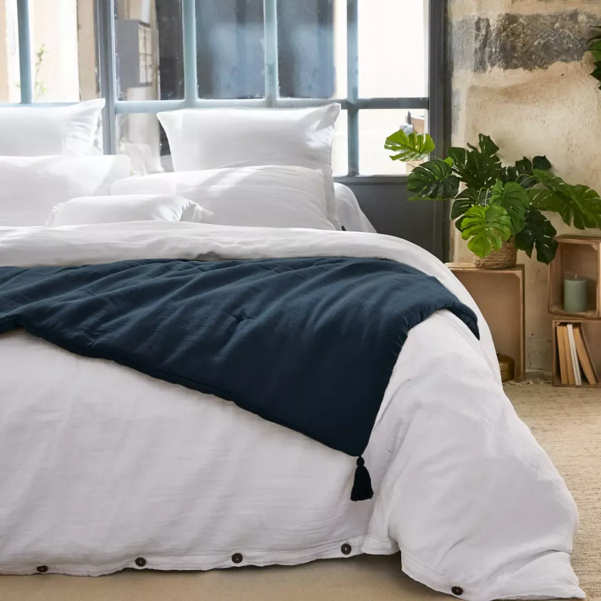 Outlet Runner letto garza di cotone (150 x 150 cm) Gaïa Copriletti, Trapuntine E Runner Letto