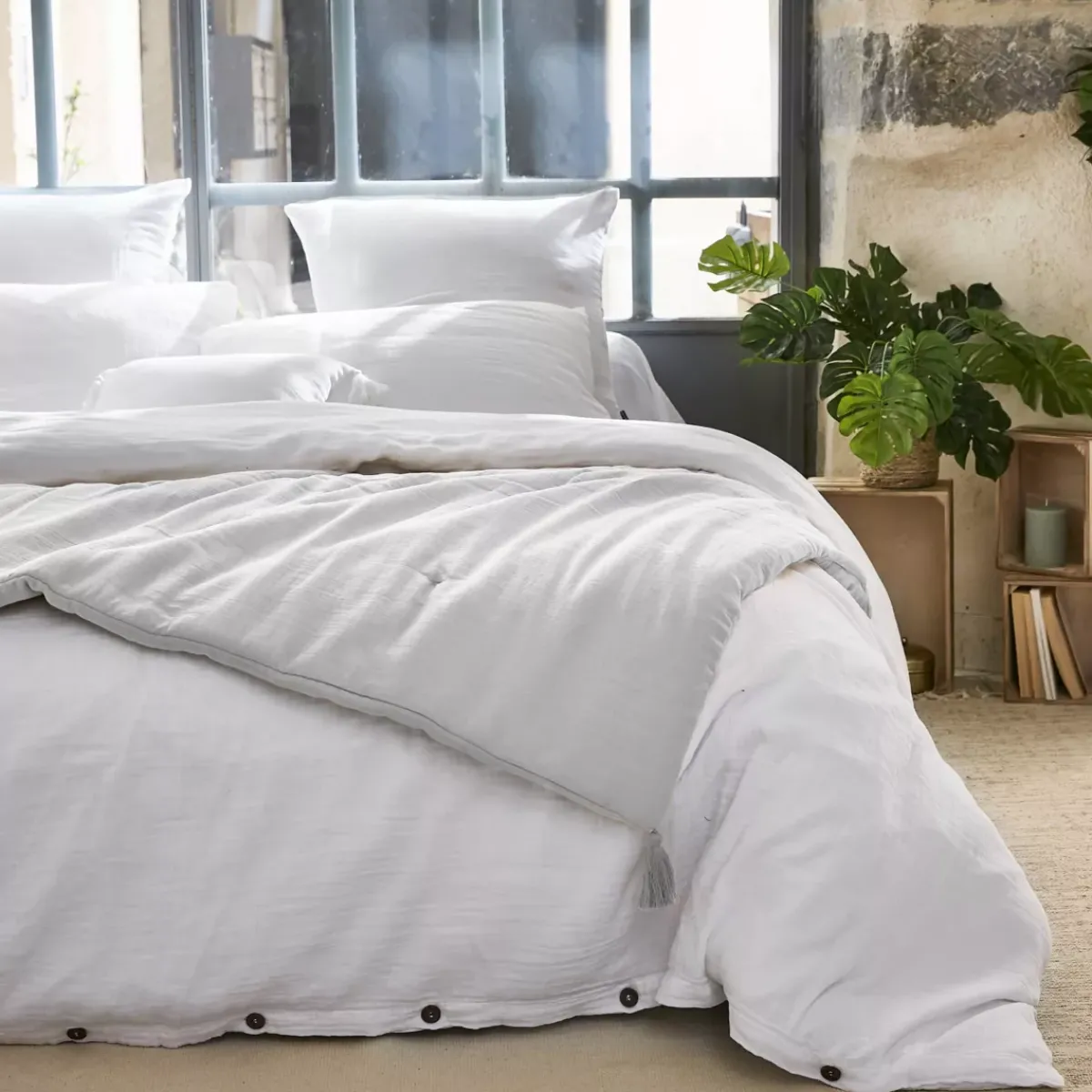 New Runner letto garza di cotone (150 x 150 cm) Gaïa Grigio nuvola Copriletti, Trapuntine E Runner Letto