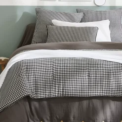 Runner letto in garza di cotone (90 x 200 cm) Gaïa vichy Nero Copriletti, Trapuntine E Runner Letto