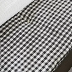 Runner letto in garza di cotone (90 x 200 cm) Gaïa vichy Nero Copriletti, Trapuntine E Runner Letto