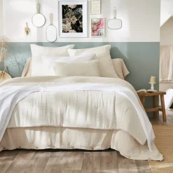 Hot Runner letto in garza di cotone (90 x 200 cm) Gaïa vichy Beige Copriletti, Trapuntine E Runner Letto