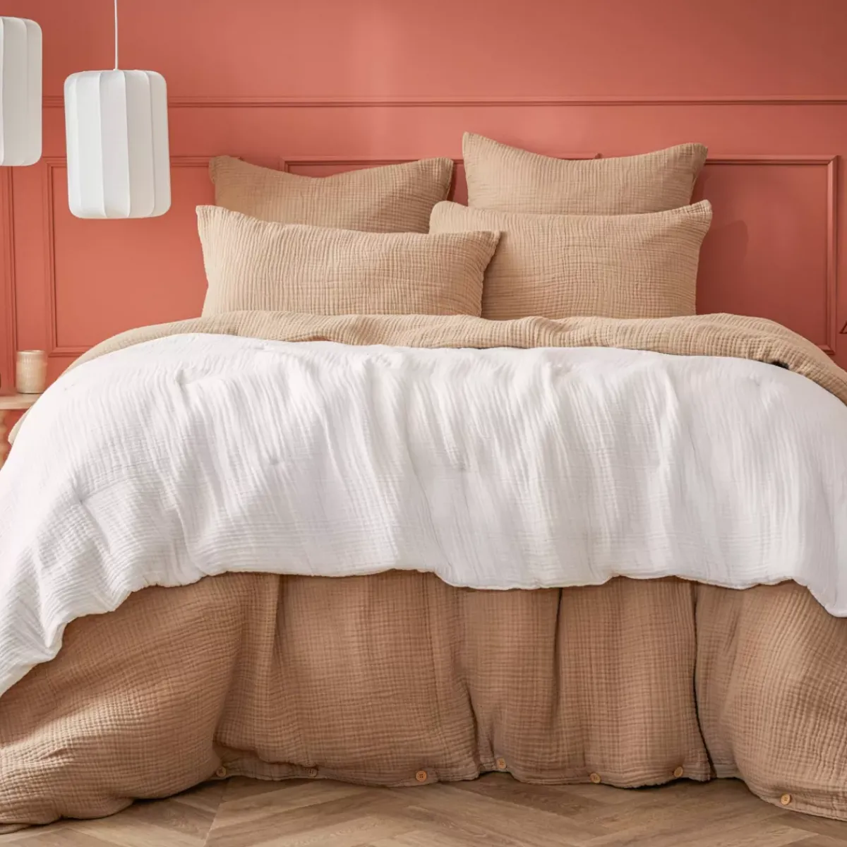 New Runner letto quadrupla garza di cotone Victoria x Gaïa chantilly Copriletti, Trapuntine E Runner Letto