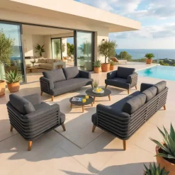 Salotto da giardino alluminio 7 posti 6 pezzi Monte Carlo Grigio Salotto Da Giardino