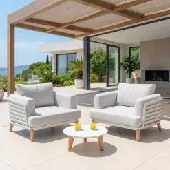 Best Salotto da giardino alluminio 2 posti 3 pezzi Monte Carlo Bianco e grigio chiaro Salotto Da Balcone|Salotto Da Giardino