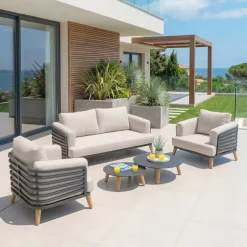 Outlet Salotto da giardino alluminio 4 posti 5 pezzi Monte Carlo Grigio antracite e tortora Salotto Da Giardino