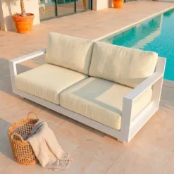 Sale Salotto da giardino alluminio 5 pezzi Elba Bianco e beige Salotto Da Giardino