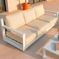 Sale Salotto da giardino alluminio 5 pezzi Elba Bianco e beige Salotto Da Giardino