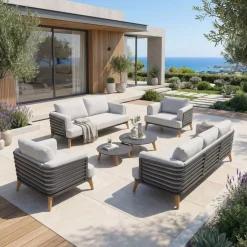 Sale Salotto da giardino alluminio 7 posti 6 pezzi Monte Carlo Grigio antracite e grigio chiaro Salotto Da Giardino