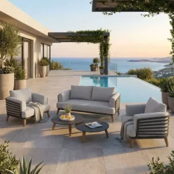 Clearance Salotto da giardino alluminio 4 posti 5 pezzi Monte Carlo Grigio antracite e grigio chiaro Salotto Da Giardino