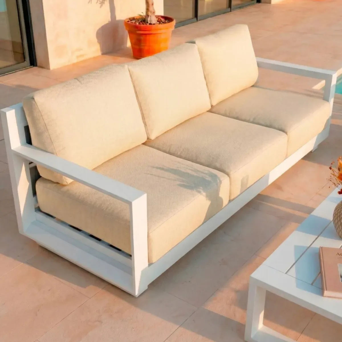Discount Salotto da giardino alluminio 5 posti 4 pezzi Elba Bianco e beige Salotto Da Giardino