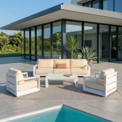 Discount Salotto da giardino alluminio 5 posti 4 pezzi Elba Bianco e beige Salotto Da Giardino