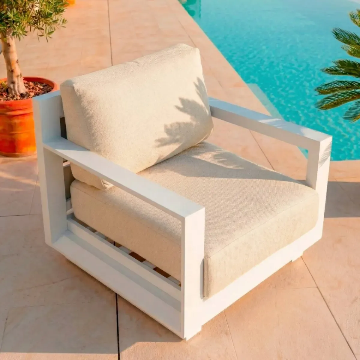 Discount Salotto da giardino alluminio 5 posti 4 pezzi Elba Bianco e beige Salotto Da Giardino