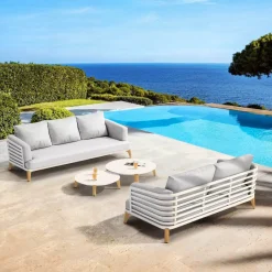 Hot Salotto da giardino alluminio 5 posti 4 pezzi Monte Carlo Bianco e grigio chiaro Salotto Da Giardino