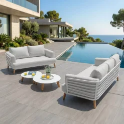 Hot Salotto da giardino alluminio 5 posti 4 pezzi Monte Carlo Bianco e grigio chiaro Salotto Da Giardino