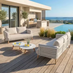 New Salotto da giardino alluminio 5 posti 4 pezzi Monte Carlo Bianco e tortora Salotto Da Giardino