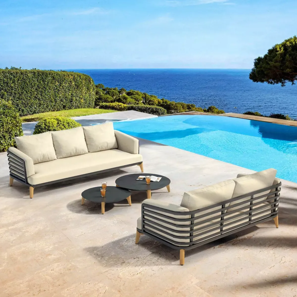 Discount Salotto da giardino alluminio 5 posti 4 pezzi Monte Carlo Grigio antracite e beige Salotto Da Giardino